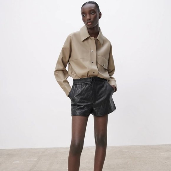 NWT Blogger Favorite ZARA Faux Leather Overshirt Shirt Jacket Lined Shacket Coat - Picture 5 of 12
